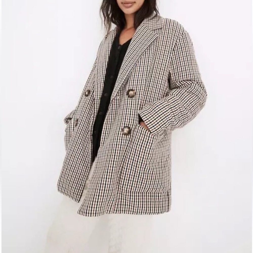 Madewell Oversized Padded Houndstooth Jacket Double-Breasted Coat